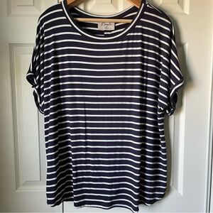 Remplie Navy/white Striped Short Sleeve Round Neck Women’s Top W/ Buttons Sz 3X